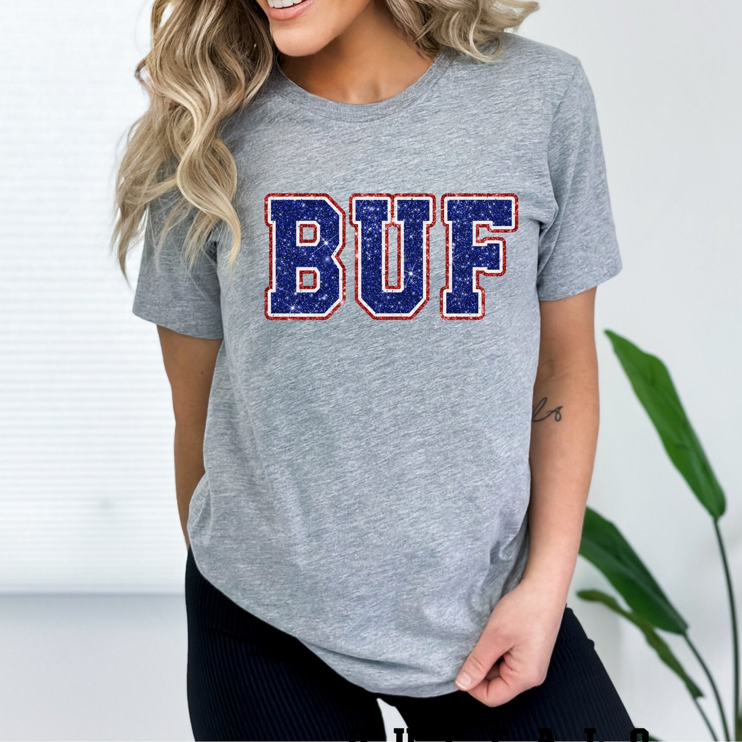 BUF Faux Glitter, Sequins-look, Sparkle Design Buffalo Football T-Shirt or Sweatshirt