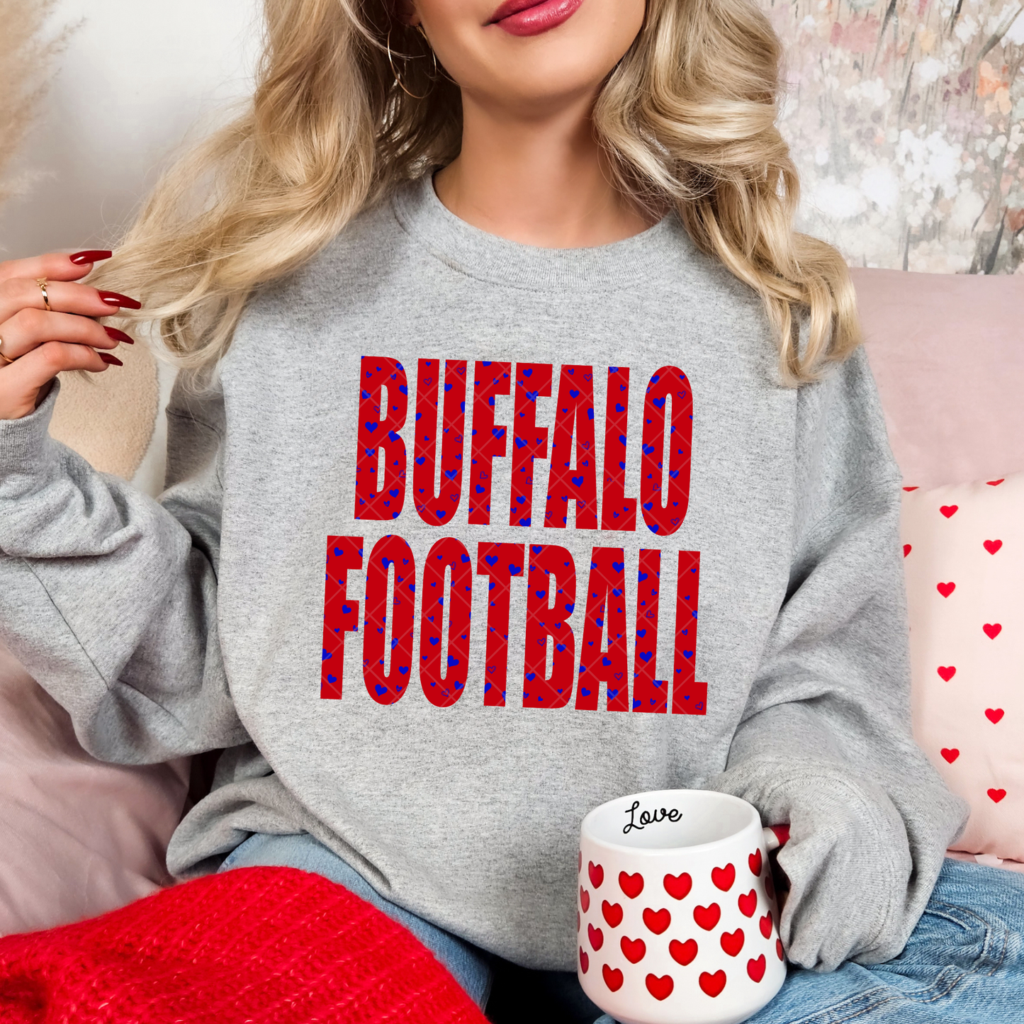 Buffalo Football Hearts Valentine Crewneck Sweatshirt